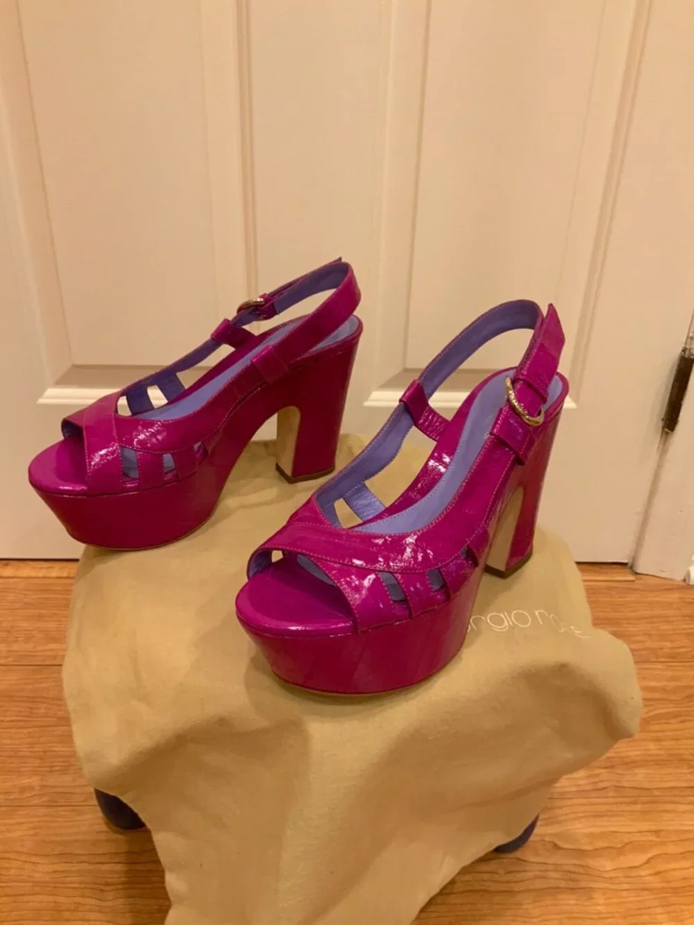 Sergio Rossi Magenta platform sandals in patent leather